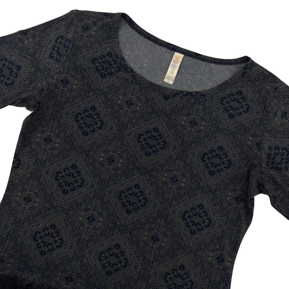 LuLaRoe Classic T Shirt Dress Navy Geometric Print Short Sleeve Size Women Small